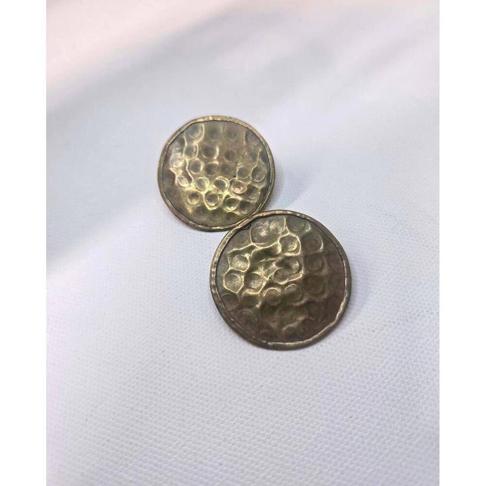 Vintage‎ Brass Hammered Statement Clip Earrings